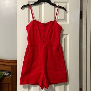 Red Romper with adjustable straps and pockets